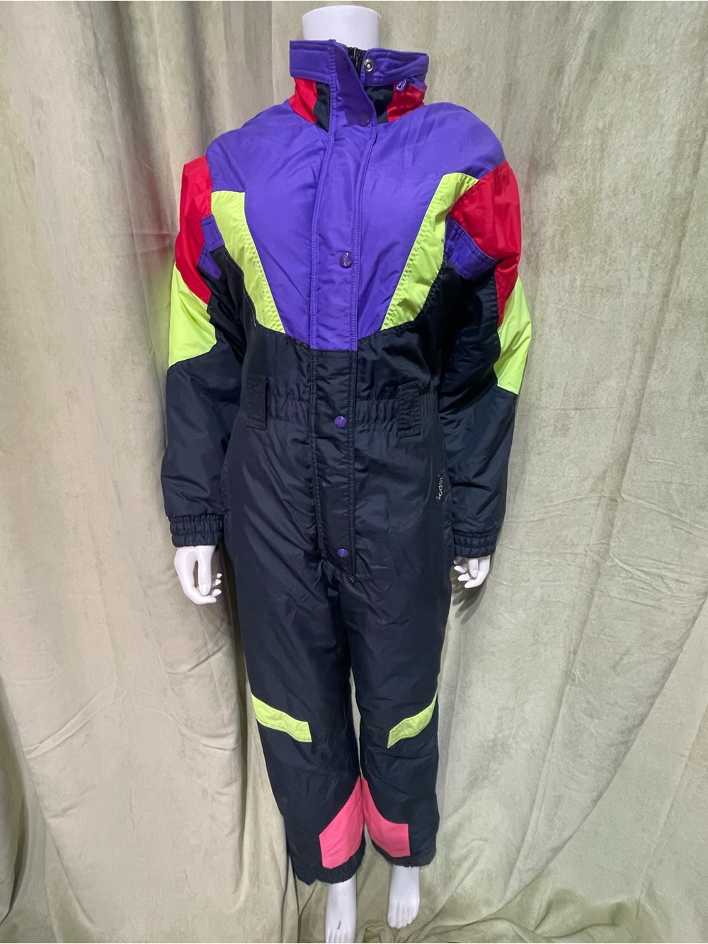 Vintage Colorblock Ski Jumpsuit - Purple/Black. ISPO